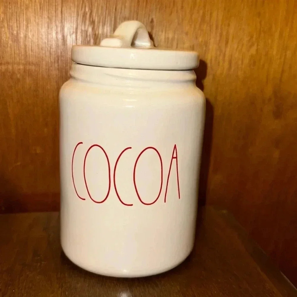 NWT Rae Dunn artisan magenta ceramic “cocoa” canister/cookie jar/container red